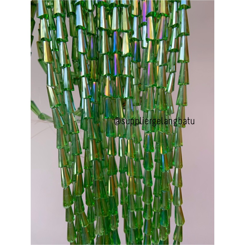 kristal terompet 12 x 8mm dark green quartz crystal rajut bahan PAGODA