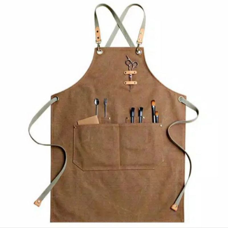 APRON CANVAS CELEMEK CANVAS BARISTA  BARBERSHOP CAFE KOPI