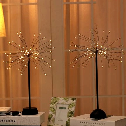 Creative LED Dandelion Gypsophila Copper Wire Lamp Bedroom Romantic Night Light Fire Tree Silver Flower Table Lamp Ins Nordic Style Firefly Tree Lamp