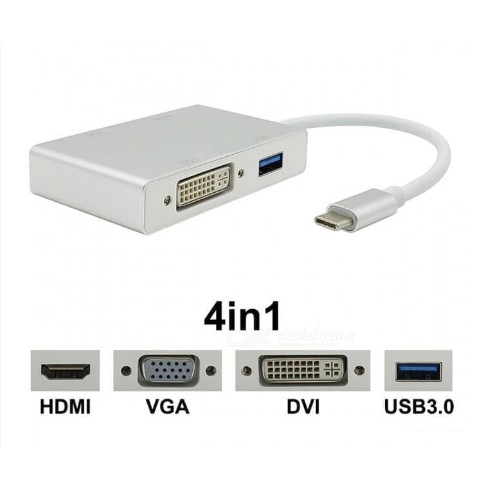 CONVERTER USB 3.1 TYPE C TO 4IN1 ( USB HDMI VGA DVI ) KONEKTOR KABEL TYPEC