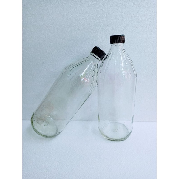 Botol kaca 1 liter Botol Bensin Botol jamu + tutup