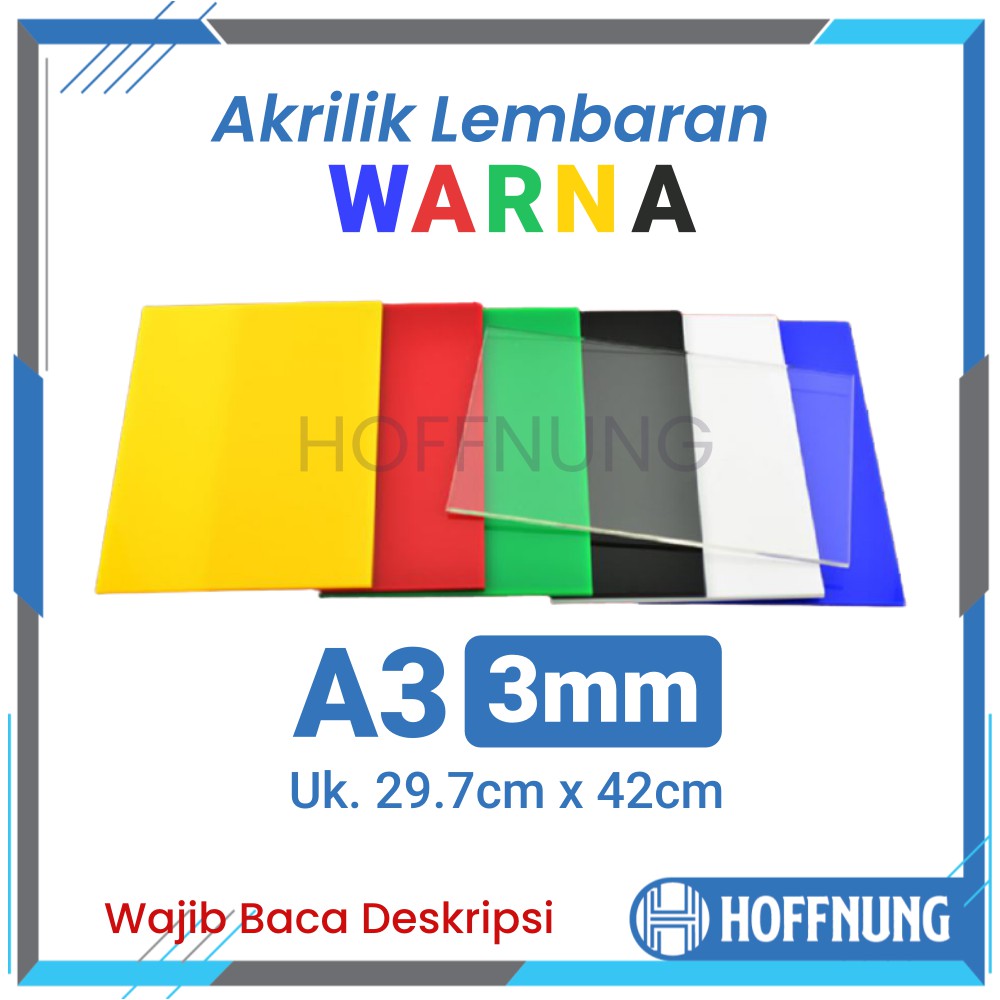 Akrilik Lembaran A3 3mm Bening Transparan Warna Hitam Putih Merah Kuning Hijau Biru Acrylic 3 mm