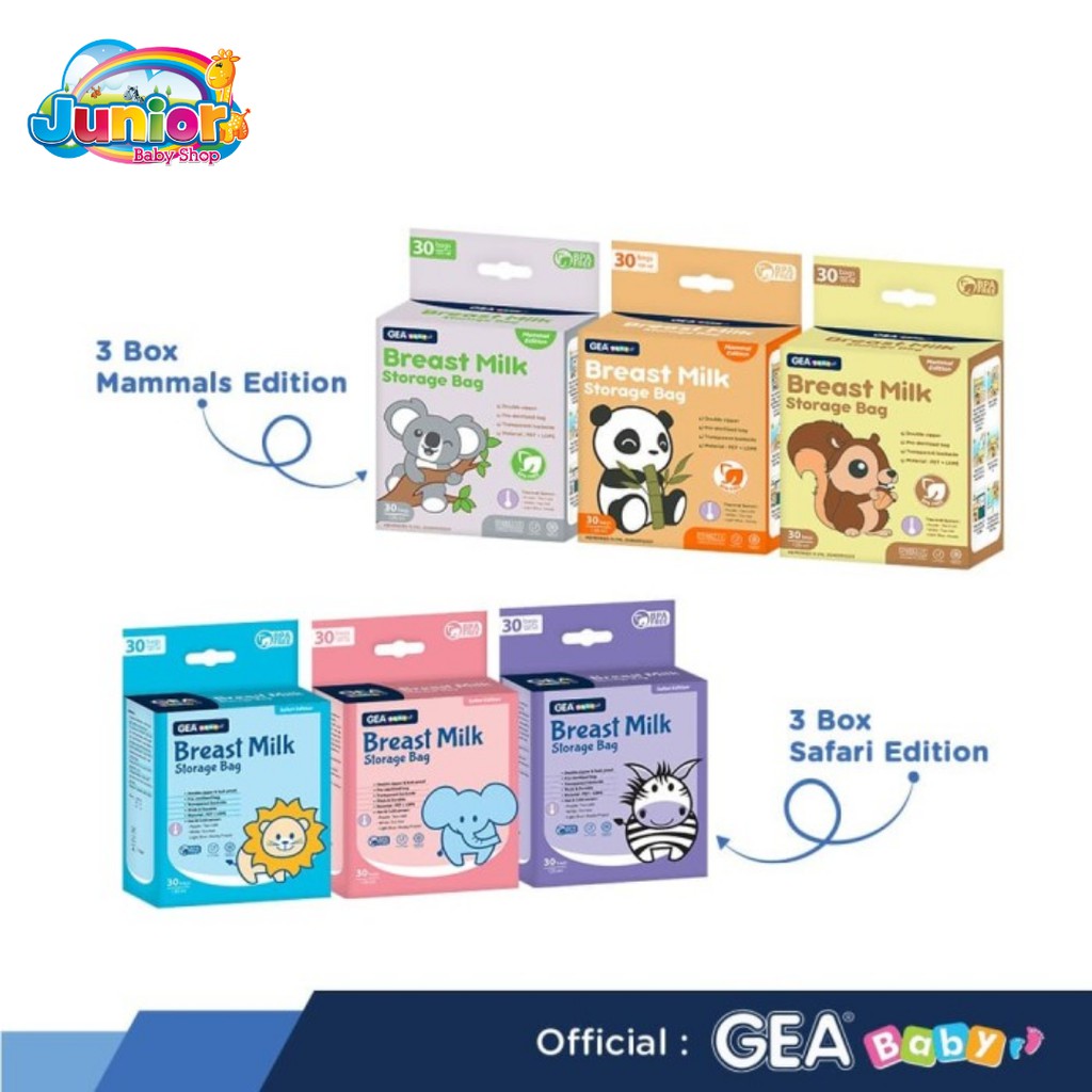 TERMURAH! GEA Baby Breast Milk Storage Bag 120ml Pouch Safari &amp; Mammals Reborn Edition - Kantong Asi