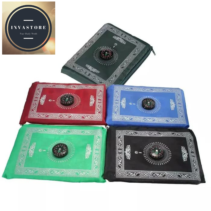 Sajadah Travel Lipat Plus Kompas Arah Kiblat Souvenir Haji Umroh