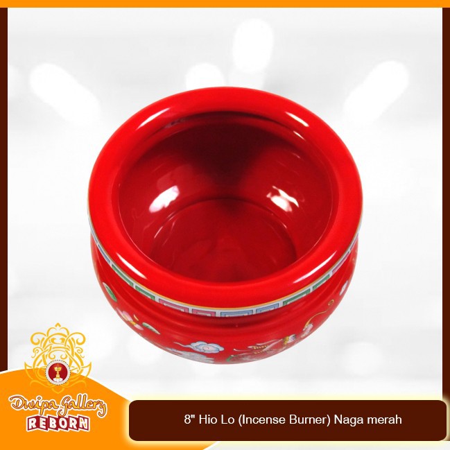 Tempat dupa Keramik 8&quot; Hio Lo (Incense Burner) Naga merah