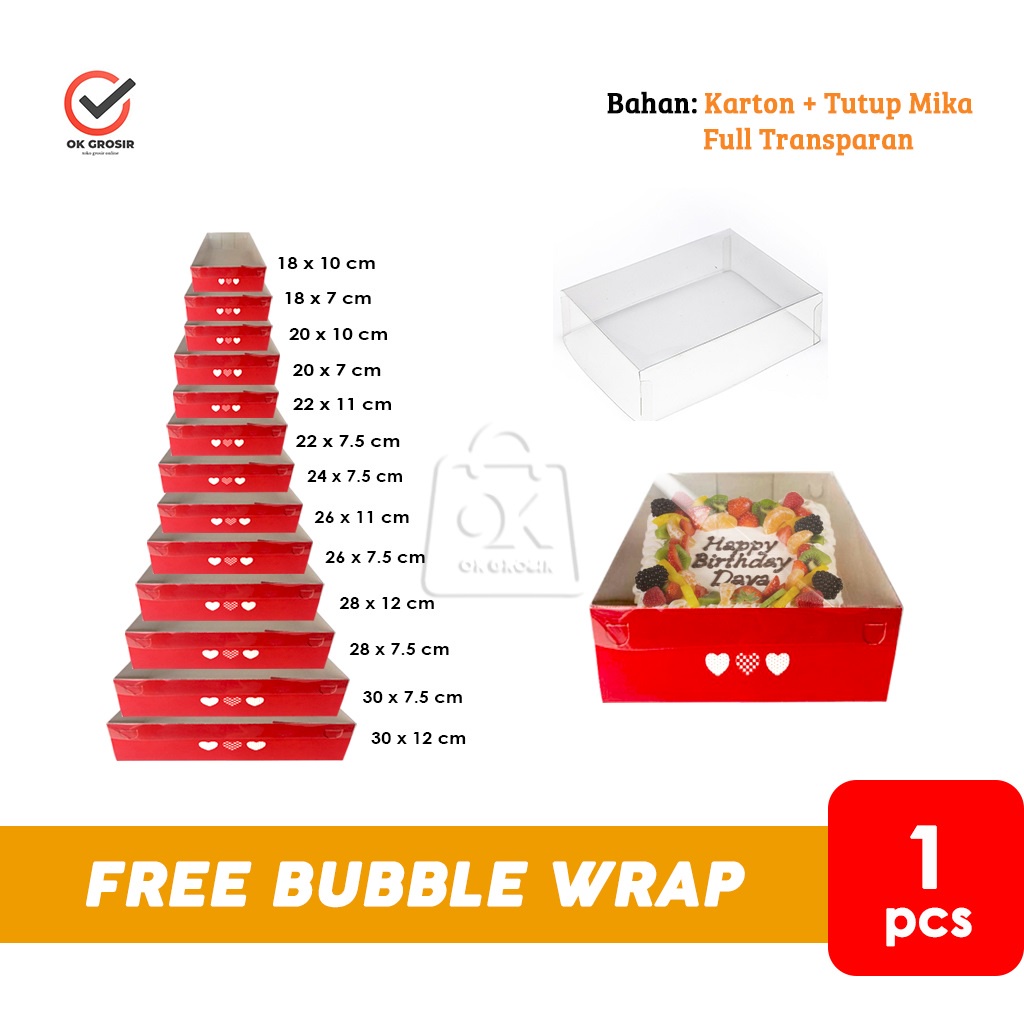 

Kotak Kue Merah + Tutup Transparan full Mika Box Kue/Hampers (1pcs)