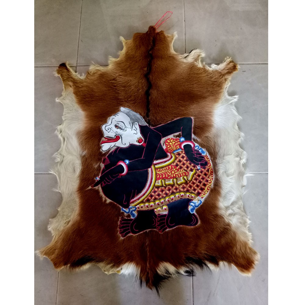 Kerajinan Lukisan Wayang Semar Kulit Kambing Full Body 77x55cm - Hitam
