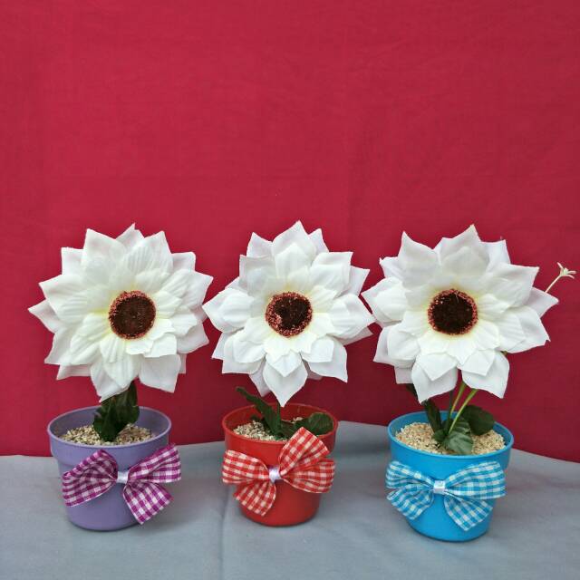 ARIANI1318 SET BUNGA PLASTIK MATAHARI BESAR DENGAN POT PLASTIK DEKORASI RUMAH SHABBY CHIC-2