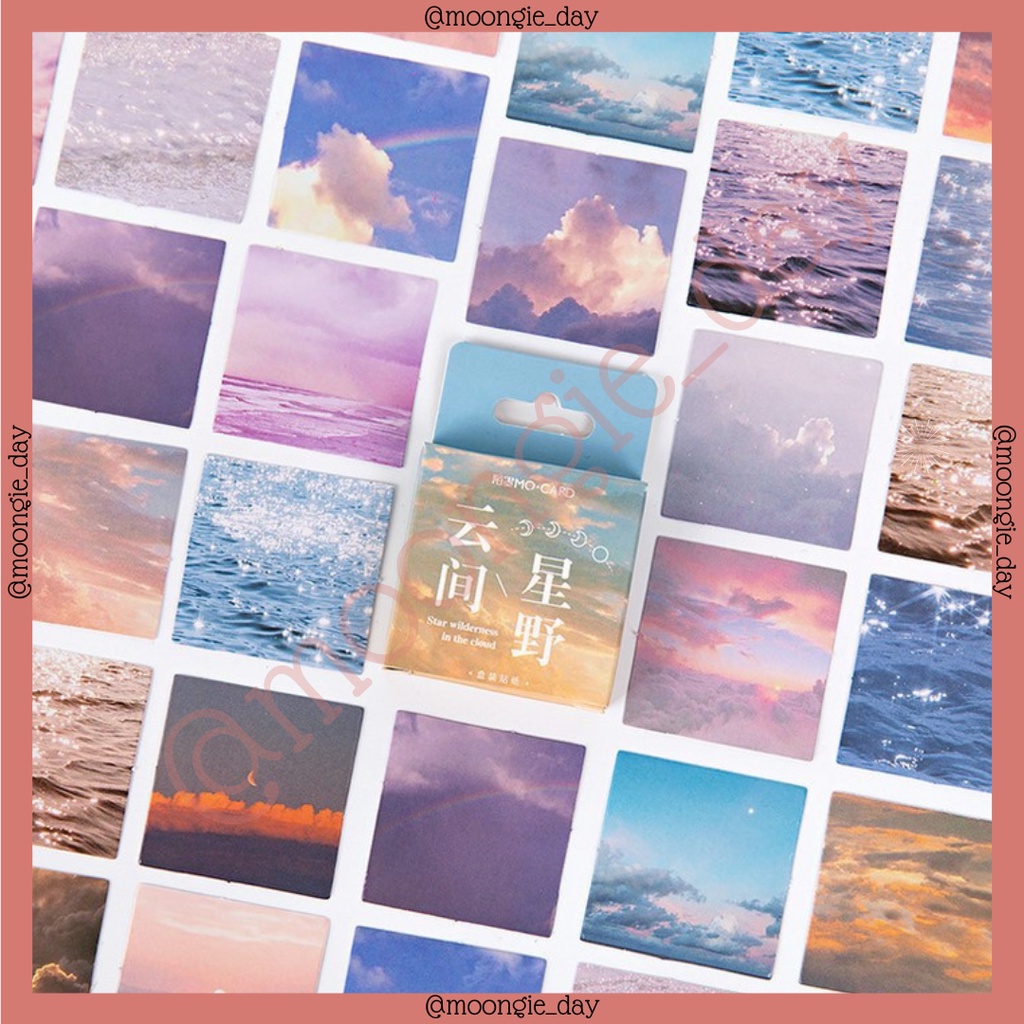 

45 PCS/BOX STIKER KERTAS TEMA AWAN BIRU ORANGE PASTEL SUNSET SCENERY STAR BULLERT JURNAL DIY DIARY LUCU MURAH