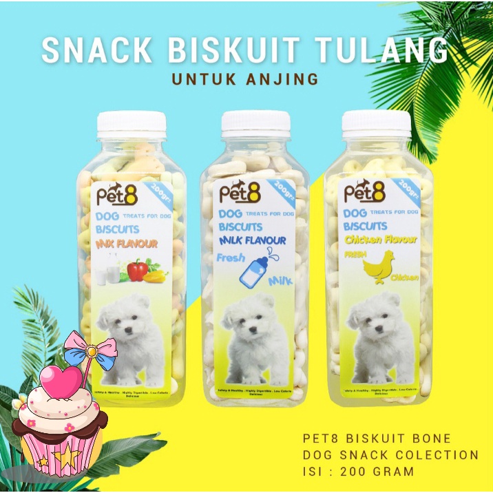 MAKANAN Anjing PET8 BISKUIT TULANG 200 GRAM - SNACK DOG BISCUIT BONE