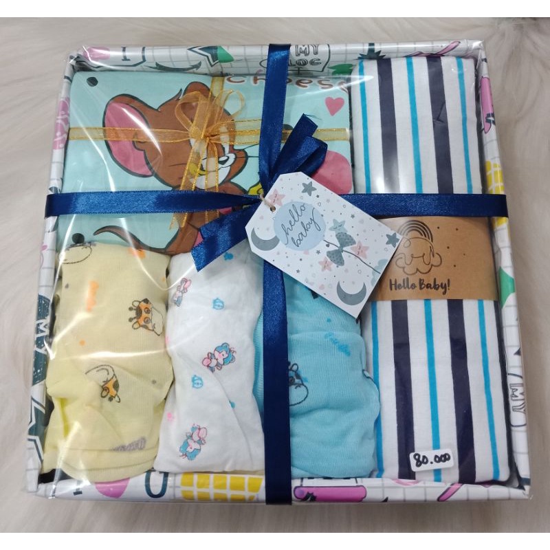 kado bayi  girl dan boy hampers gift box-blue mouse