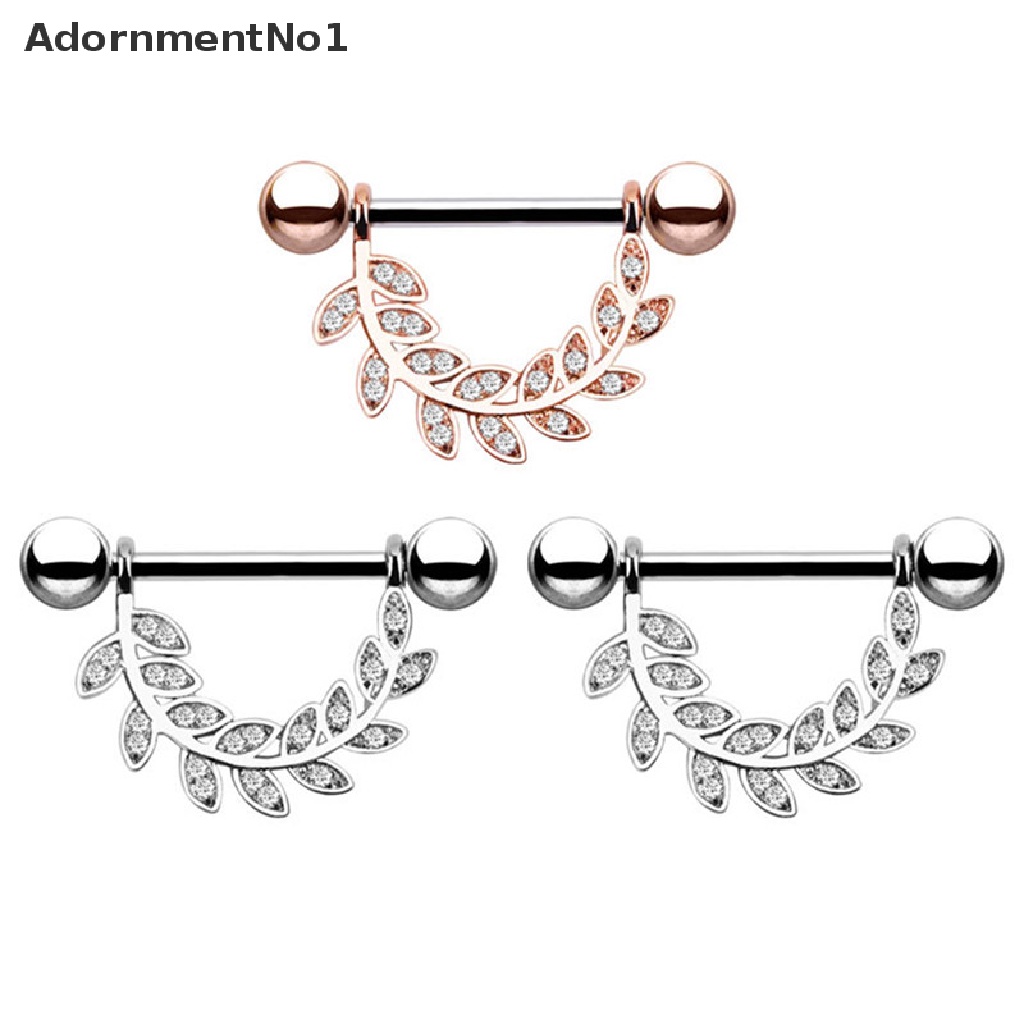 (AdornmentNo1) Anting Tindik Lidah / Puting 14G Desain Daun Hias Kristal