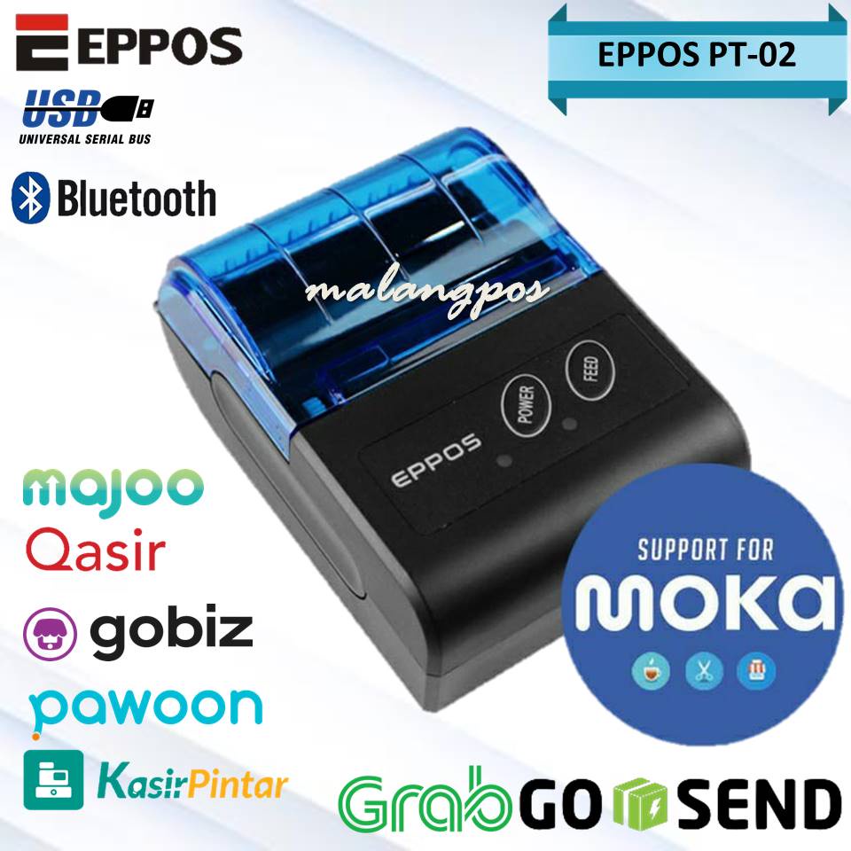 MINI PRINTER PORTABLE BLUETOOTH EPPOS PT-02  CETAK STRUK SUPPORT MOKA POS PRINTER THERMAL 58MM