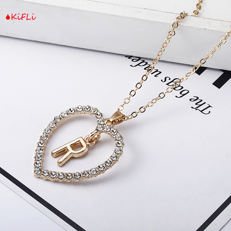 COD 26 Huruf Kalung,Kristal Titanium Anti Karat,18K Alfabet Liontin,Letter Necklace