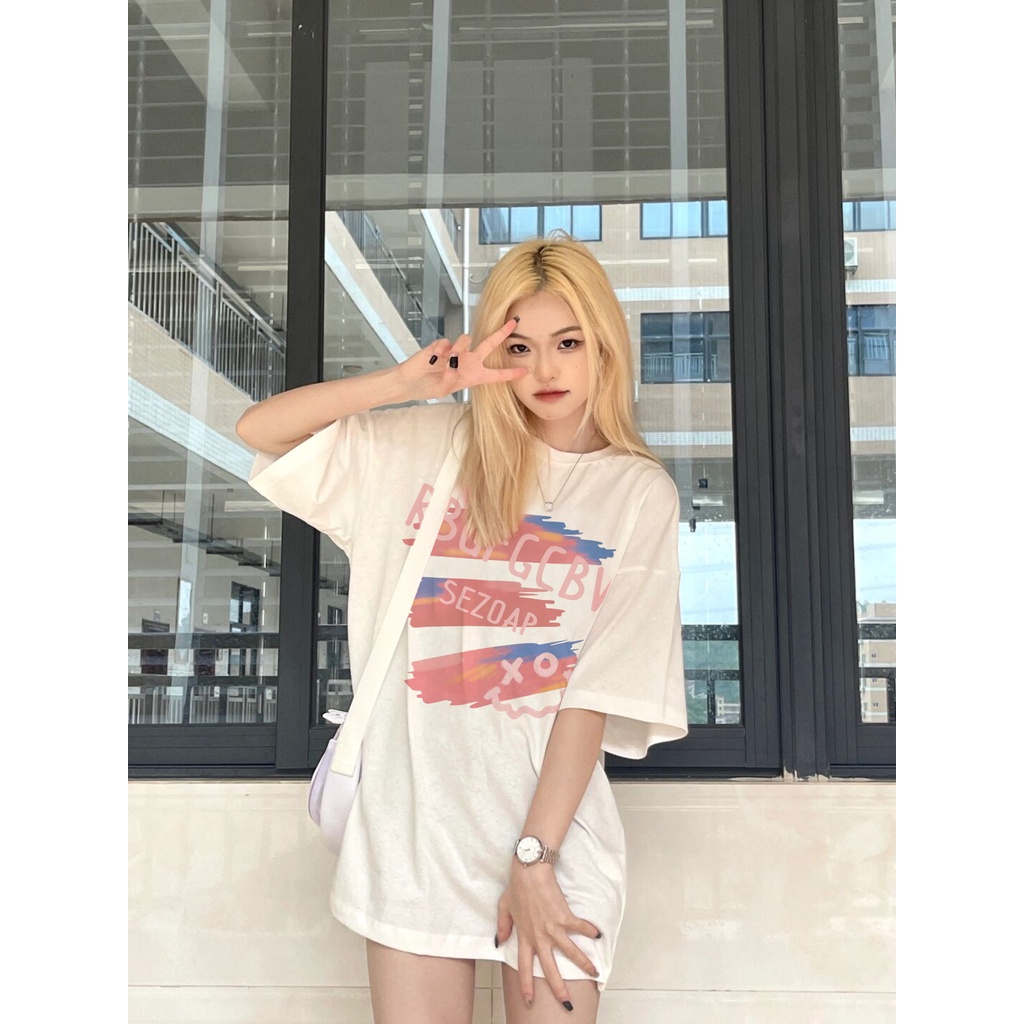 baju atasan wanita korean style letters graphic printing kaos import oversize hitam t shirt