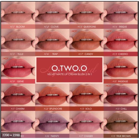 (READY &amp; ORI) O.TWO.O Otwoo Perfect 18 Colors Lip Mud Matte Lipstick 9140