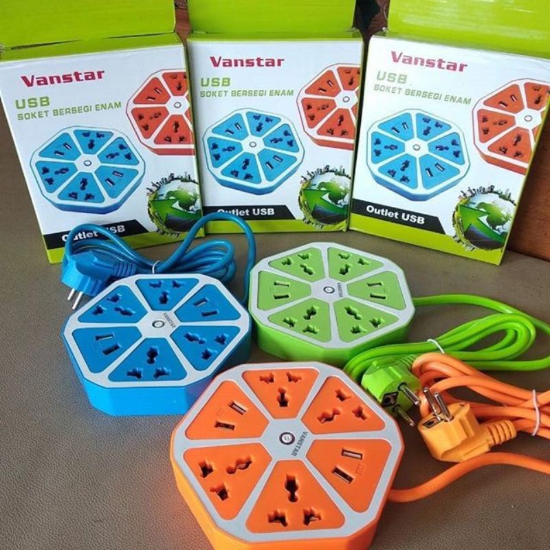 Charger USB Soket Bersegi Enam Vanstar 4 USB + 4 USB Stop kontak