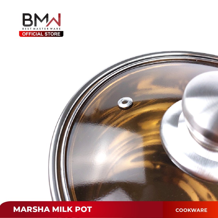 Panci Milk Pot Tutup Kaca Warna Panci Marsha Tutup Kaca 20 cm / Panci Susu Stainless - Stainless Steel