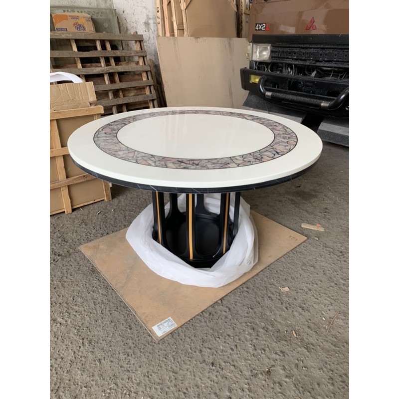 KSF IVA | Meja Makan Marmer Bulat Minimalis + Meja Bulat Kecil Mewah | Meja Makan Marmer Putar Bulat