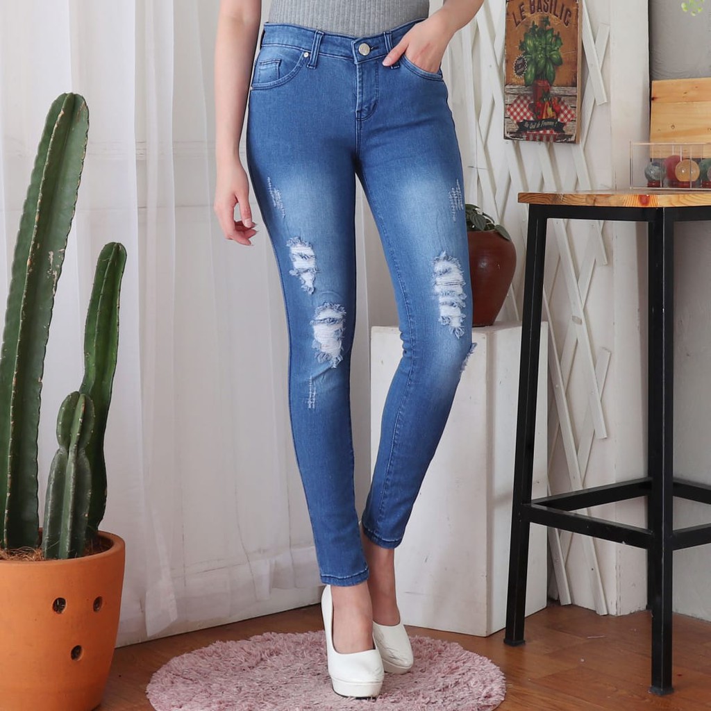 7C-G CELANA JEANS PREMIUM PENSIL SOBEK BIRU JEANS /RIPPED JEANS /STREACTH JEANS /27 - 30