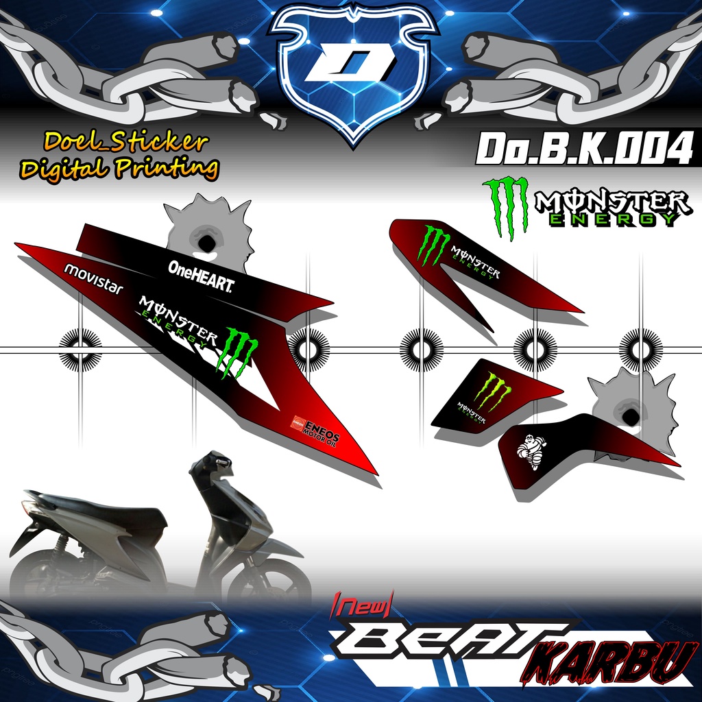 Striping Beat Karbu 2008 2009 2010 2011 2012 Variasi Sticker RACING MONSTER ENERGY 004