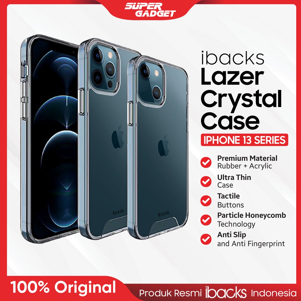 Case IBACKS Lazer Crystal iP 13 Pro Pro Max ProMax Clear Cover Transparan Bening Casing