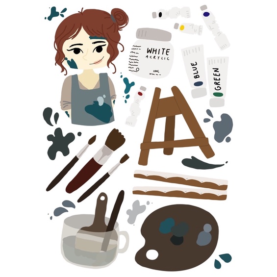 

sticker sheet pelukis painter cat canvas melukis lukis paint