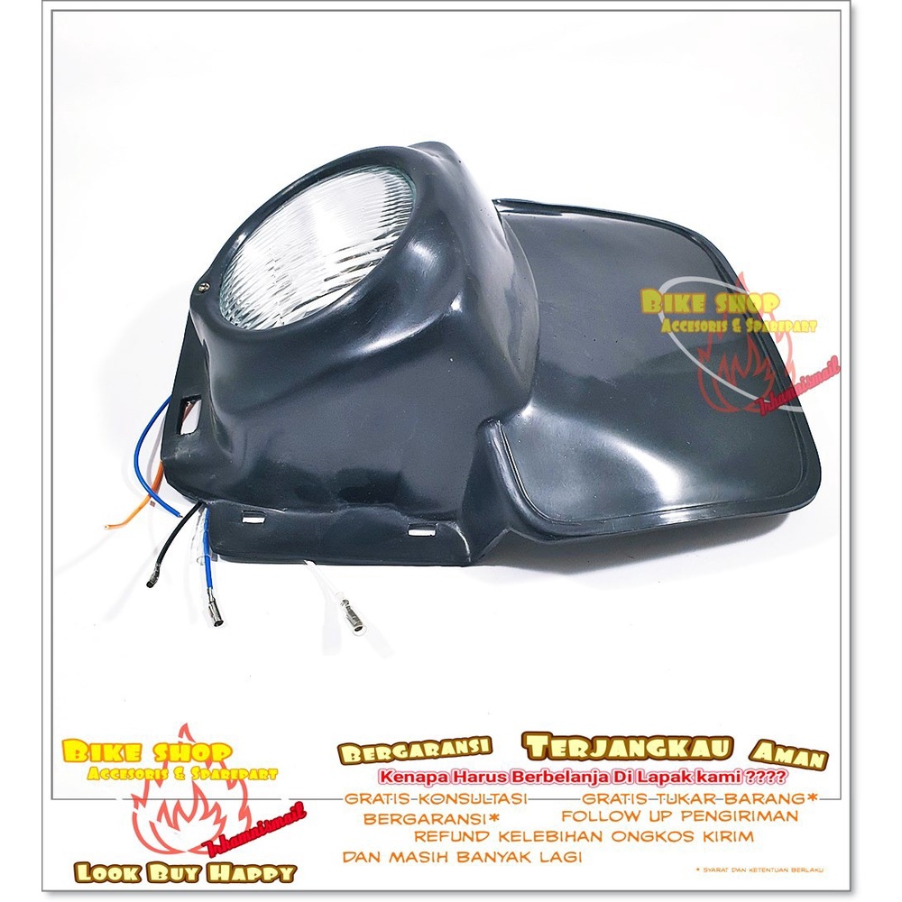 Headlamp Lampu Depan Jadul Vintage Trail Klasik LED ELBA Warna Hitam Motor