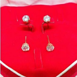 (COD)Giwang desy perak asli 925 tusuk remaja &amp; dewasa warna rose gold mata zircon putih kilau/Silver 925 lapisan emas kuning murni!!!