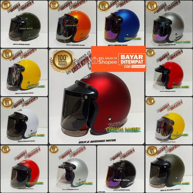 Helm bogo JPN arc kaca datar/flat visor kaca lurus ...