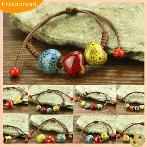 【Fresh】Bohemia Unique Natural Ceramics Adjustable Braided Rope Bracelet Bangle