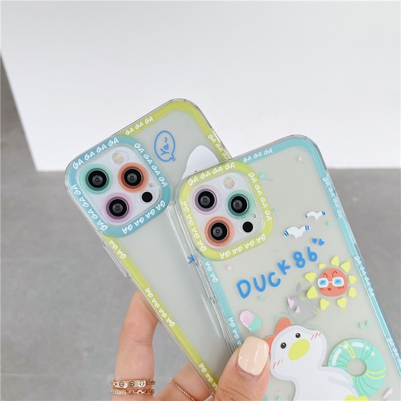 Cute Duck Angel eyes Shockproof Straight Cube Case iPhone 12 Pro Max 11 8plus 7plus 6 6s Plus 7 8 XR X XS MAX SE 11Pro Max iPhone 12 Mini TPU Soft Casing