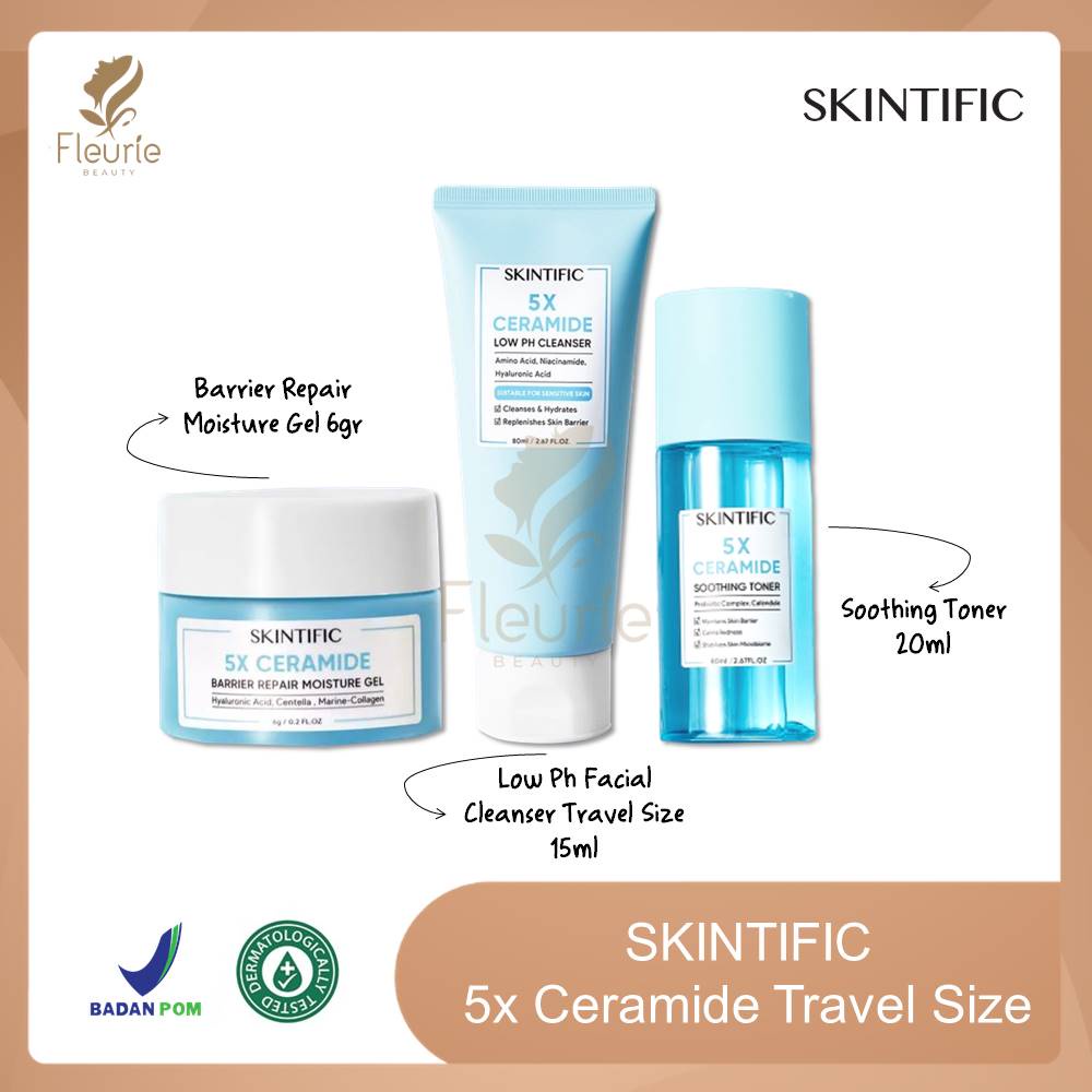 SKINTIFIC 5X Ceramide Travel Size - Facial Cleanser / Barrier Repair Moisture Gel / Soothing Toner Original BPOm