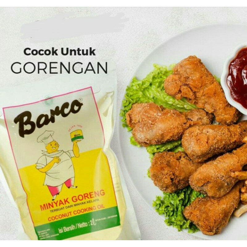

2 L, kemasan pouch barco minyak goreng kelapa