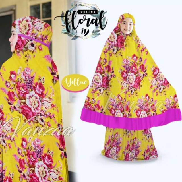 Mukena fLoraL ori baLi (variasi kuning fLoraL)