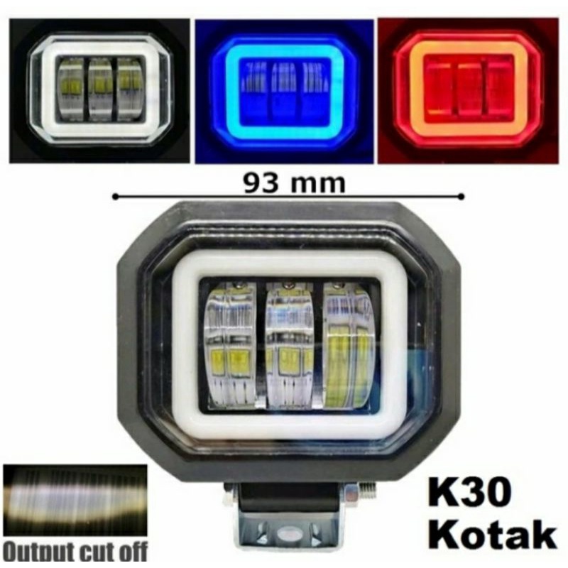 lampu tembak LED sorot k30 3 mata 30 watt motor mobil kotak