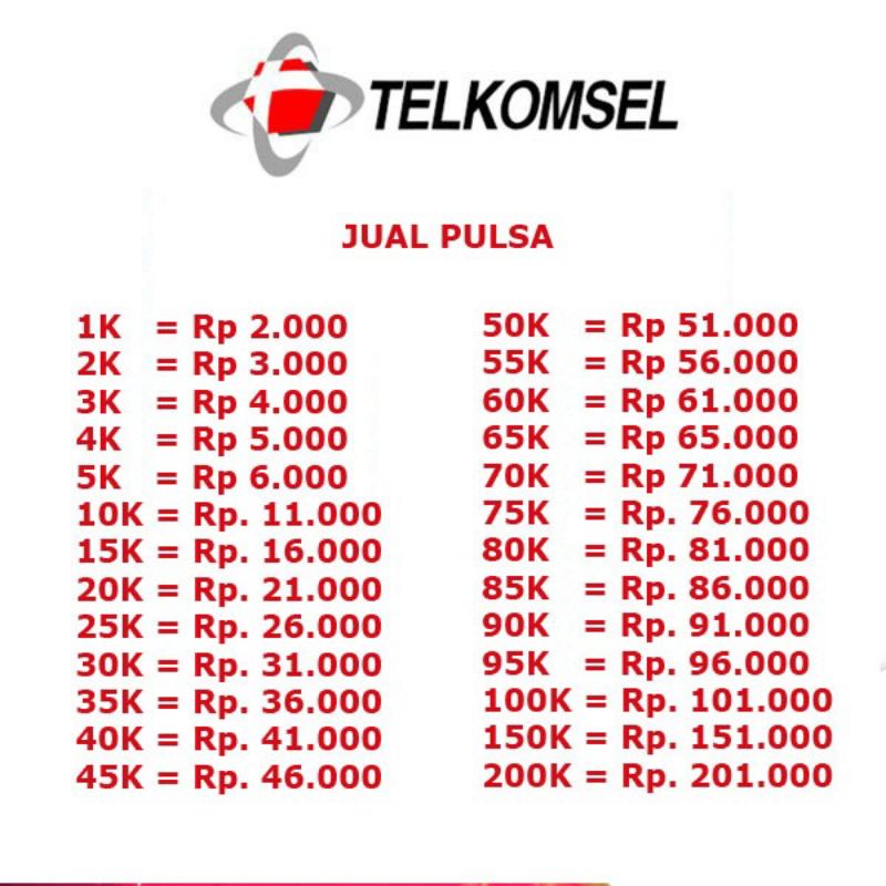 Pulsa Telkomsel 15K - 100K