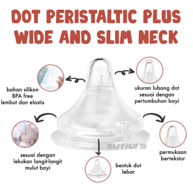 DOT PIGEON PERISTALTIC PLUS WIDE NECK NIPPLE PUTTING Silicone Empeng Bayi Silikon BPA free