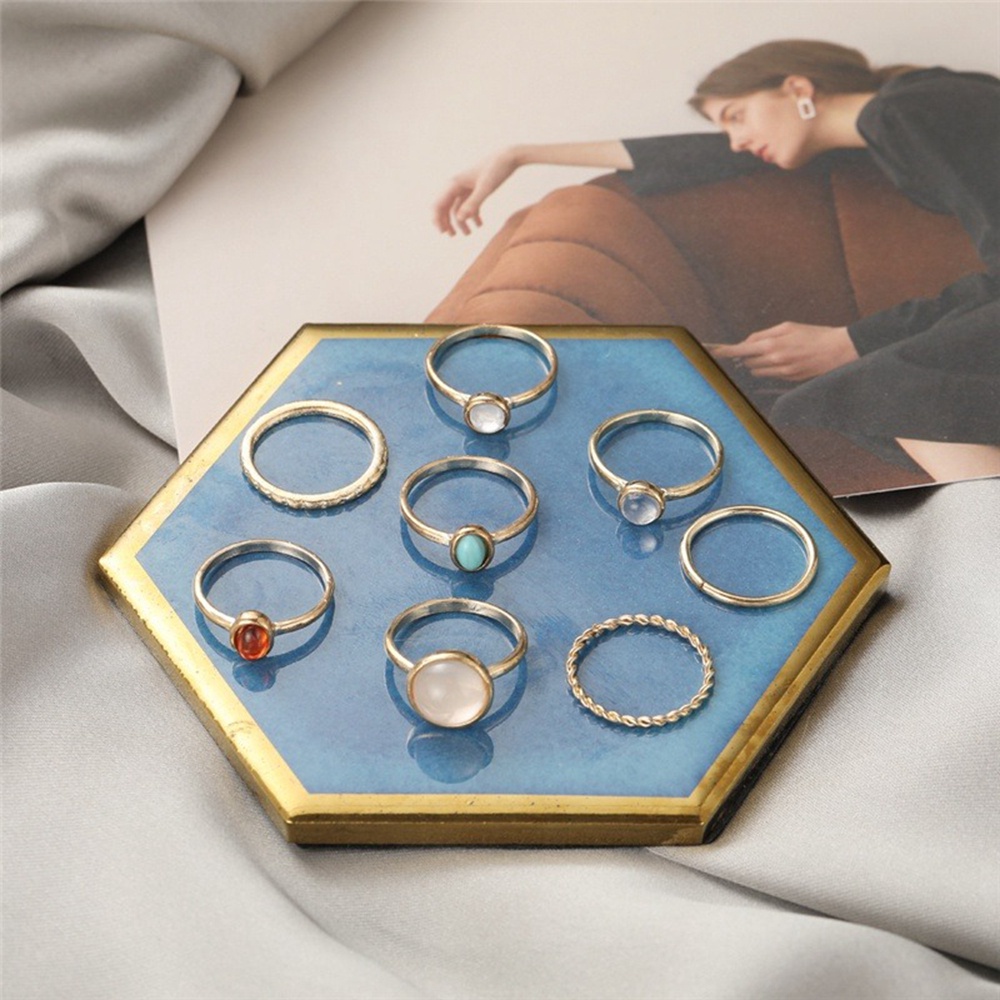 8pcs / Set Cincin Kombinasi Warna Gold / Silver Hias Kristal / Permata Kreatif Untuk Wanita