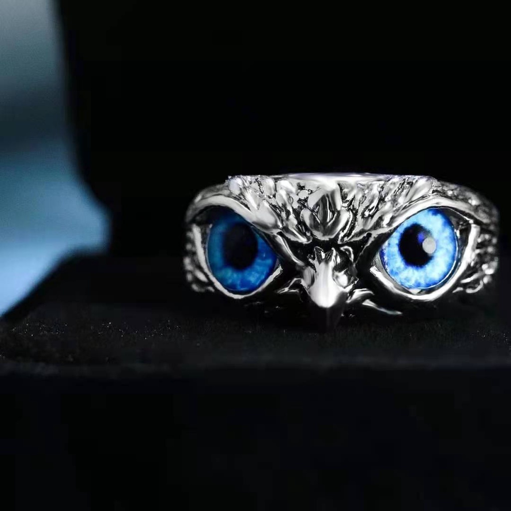 Cincin titanium burung hantu kristal cincin perak pria wanita ring silver