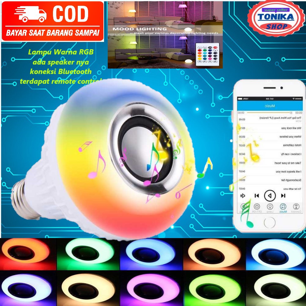 lampu LED RGB / bohlam warna warni / hias / kamar / disco dengan Bluetooth Speaker E27 12W