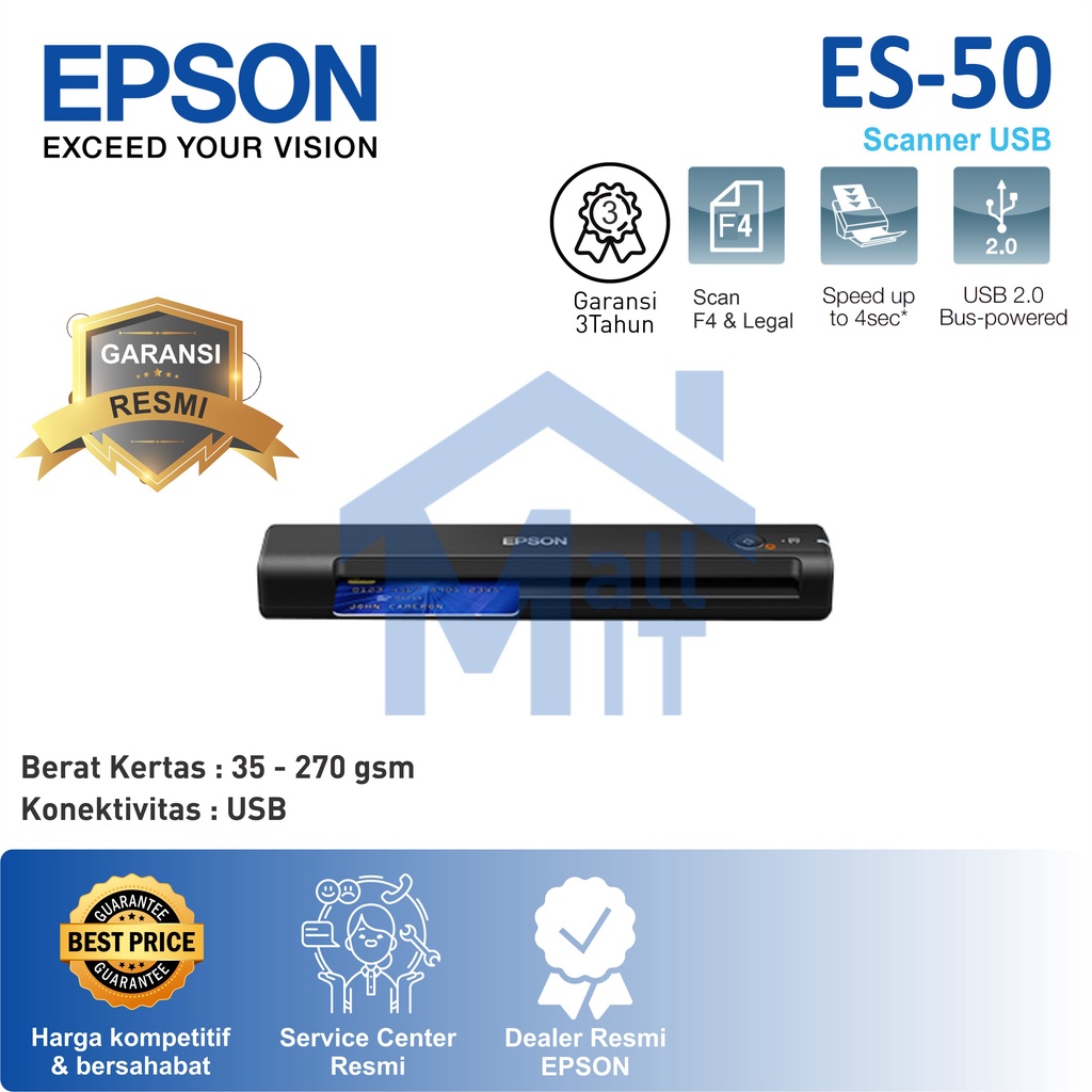 BISA COD  SCANNER EPSON ES-50 SCANNER EPSON PORTABLE ES 50 ES50 GARANSI RESMI