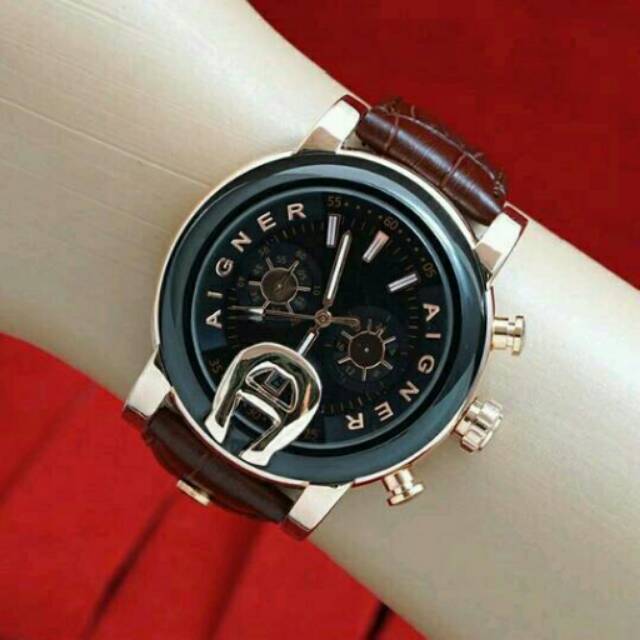 Jam tangan aigner black gold leather brown