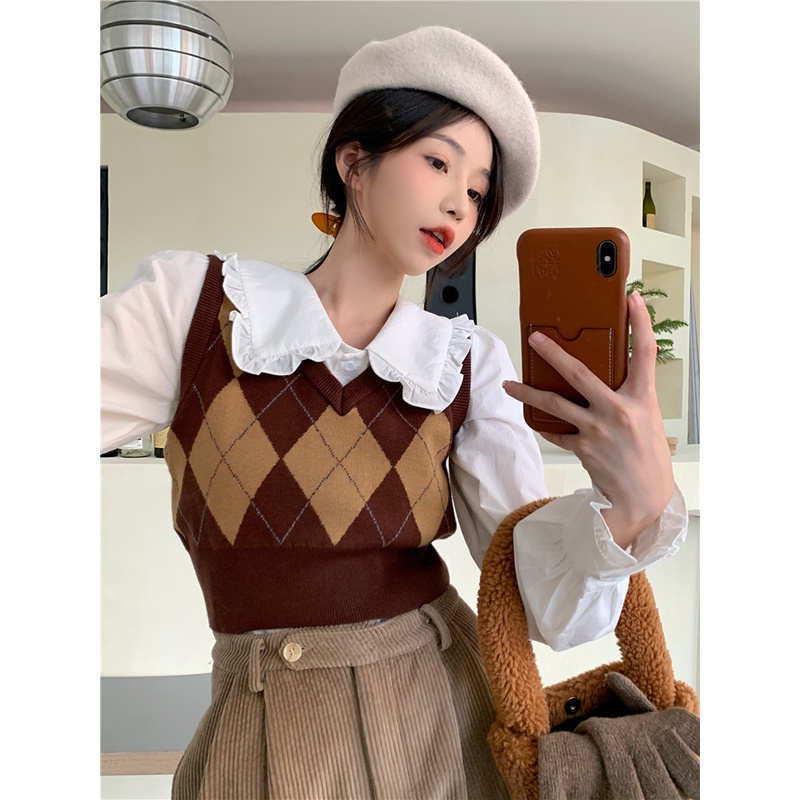 Knit Vest Kotak Rompi Rajut Wanita Vest Korea Crop Tee Vest Rajut