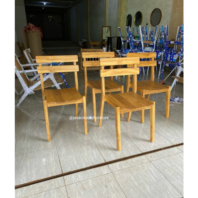 KURSI MAKAN CAFE RESTO MINIMALIS DINNING CHAIR VINTAGE RETRO BAHAN KAYU JATI ASLI FINISHING NATURAL DOFF-1