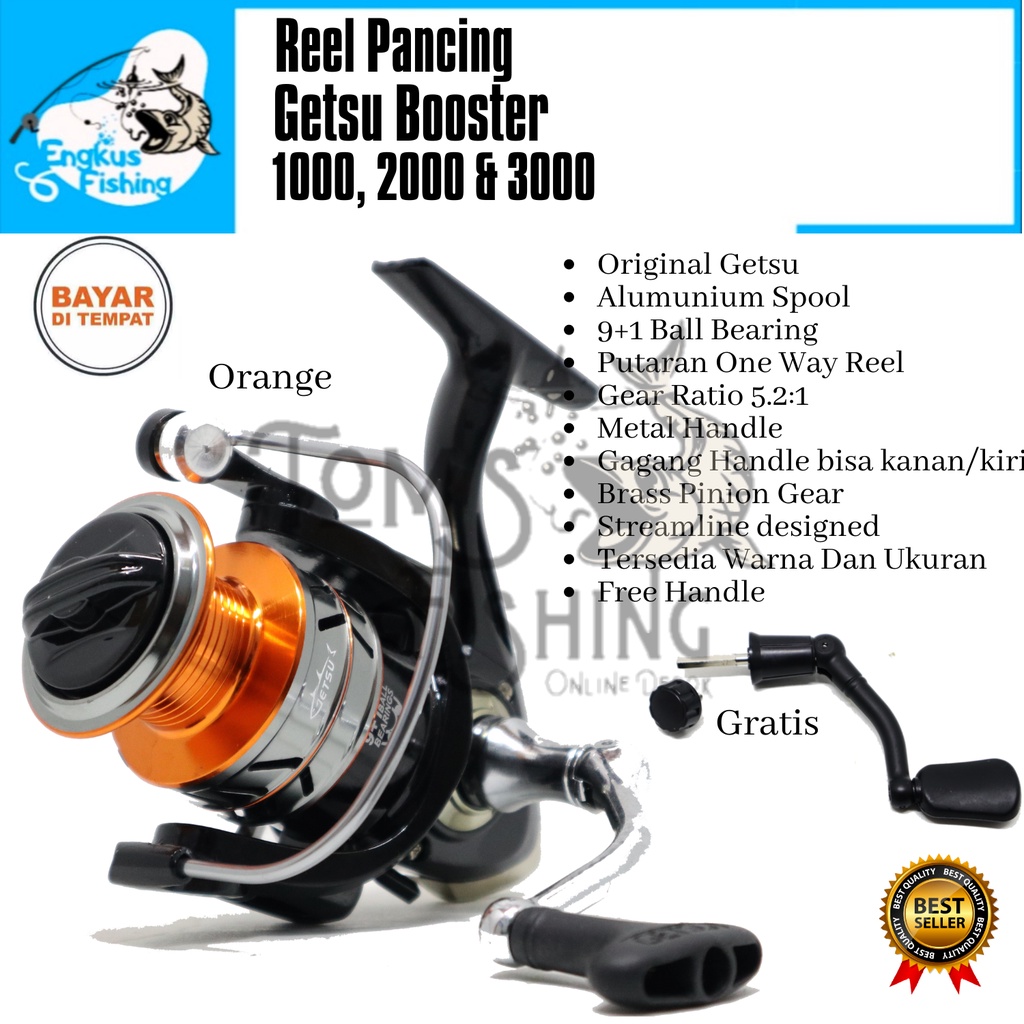 Reel Pancing Getsu Booster 1000, 2000 &amp; 3000 (9+1 Bearing) Bonus Handle One Way - Engkus Fishing