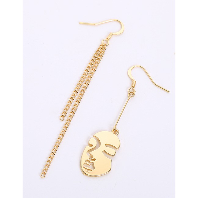 LRC Anting Gantung Fashion Gold Face Tassel Asymmetrical Earrings F94069