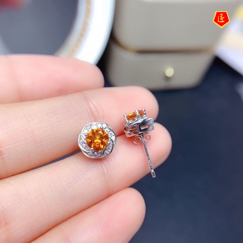 [Ready Stock]Pt950 Champagne Morganite Citrine Stud Earrings