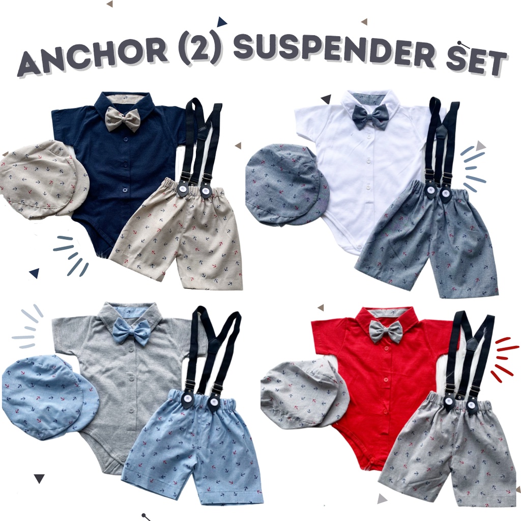 setelan jumper anak laki laki anchor dan burberi autumn suspender 0 6 12 bulan romper jumper set baju bayi laki-laki baru lahir romper newborn baju kodok laki laki