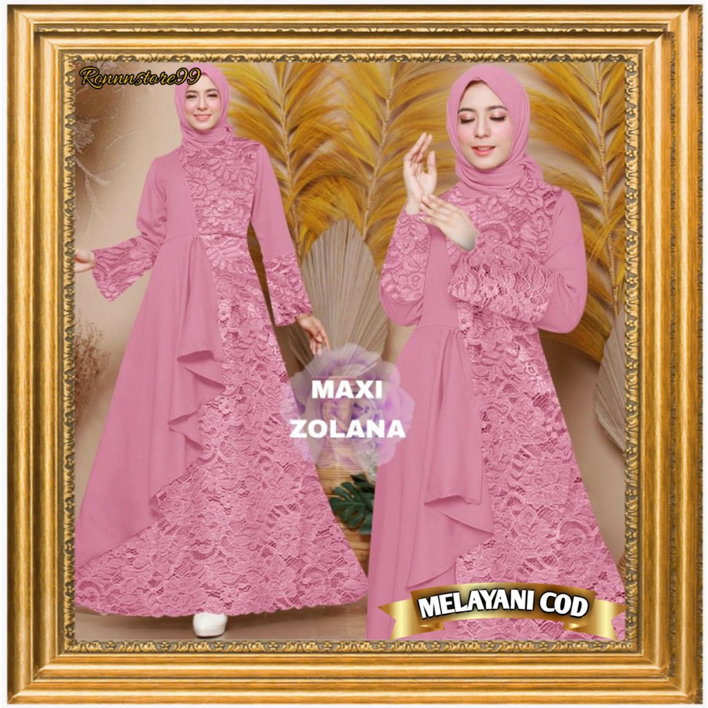 Gamis remaja trend kekinian terbaru 2021 Maxy Zolana Brukat Tulang Kombi Moscrepe Ld96 Pj140 Lebaran